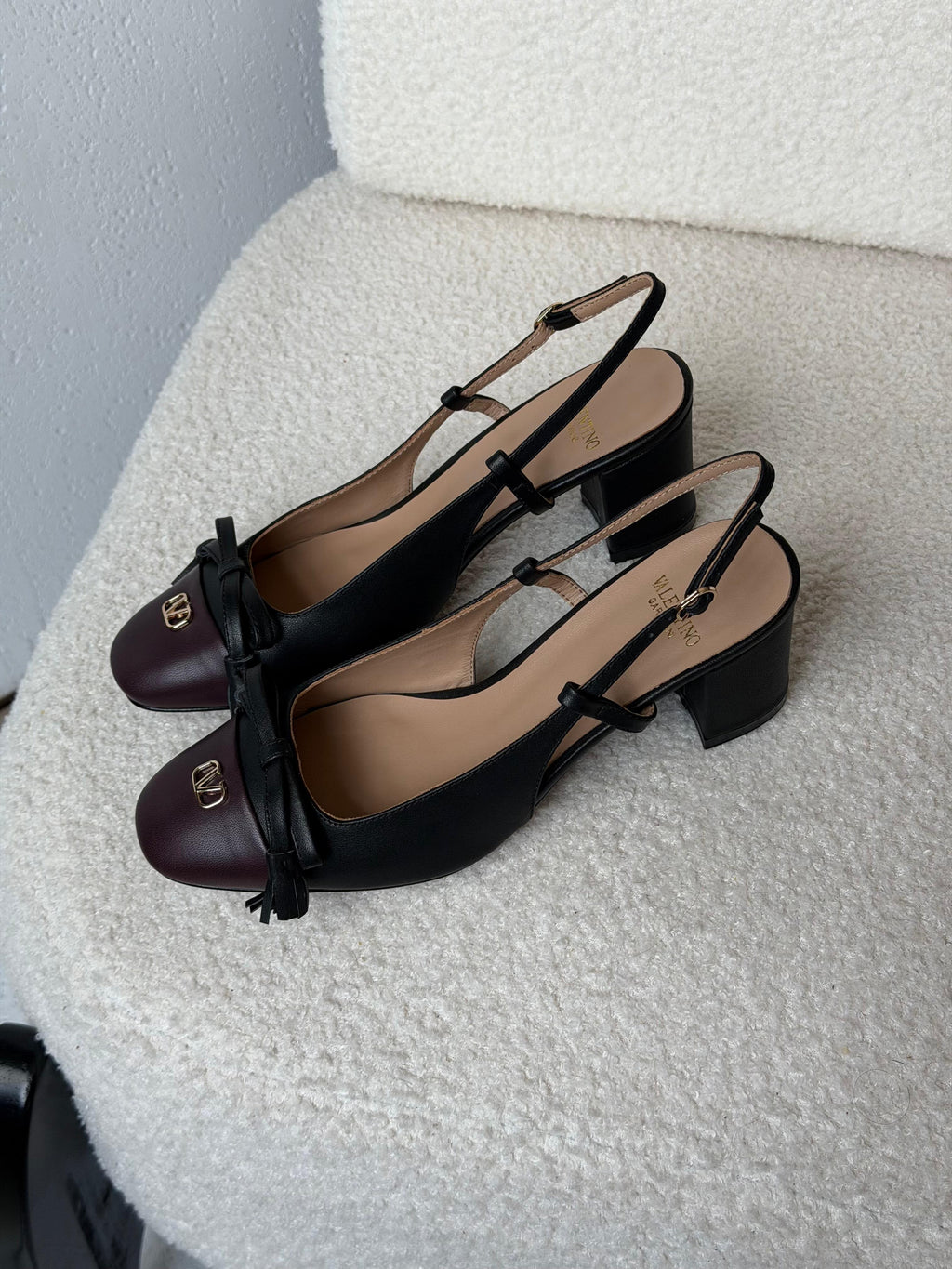 Valentino Garavani VLogo Bow Cap-Toe Slingback Pumps