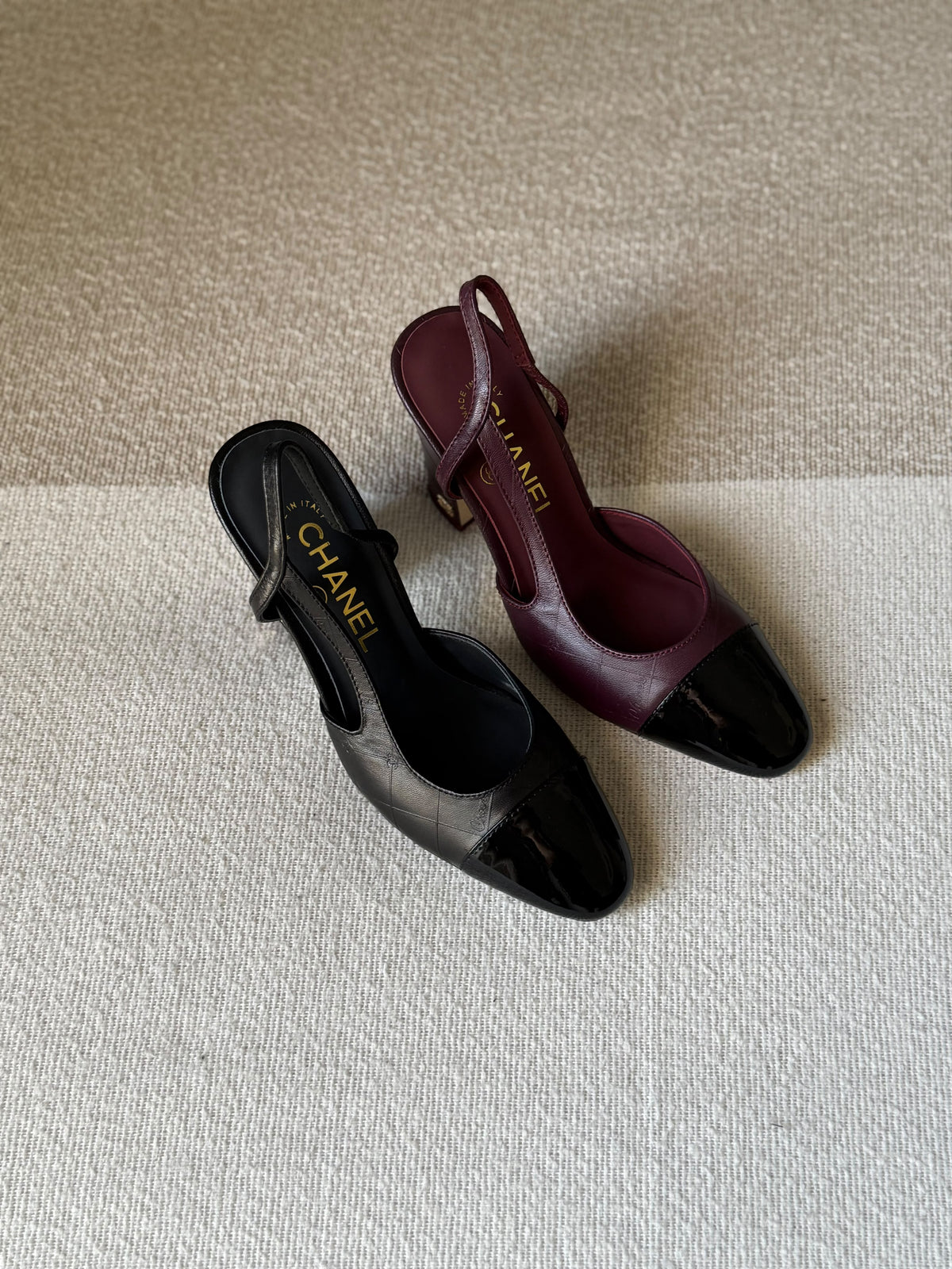 Chanel Leather & Patent Cap-Toe Slingback