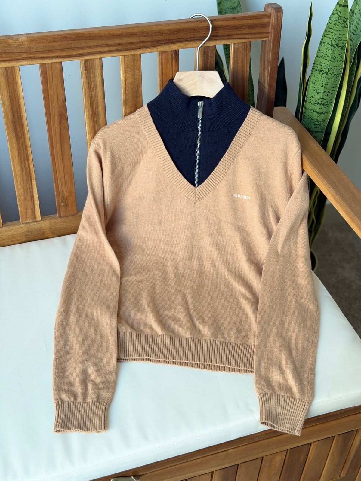 Miu Miu Layered-Look V-Neck Knit Sweater