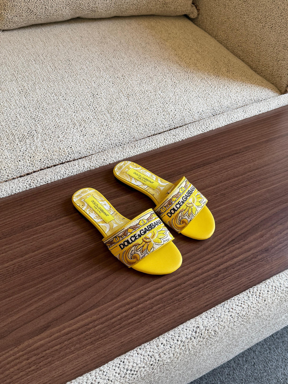 Dolce & Gabbana Majolica Print Embroidered Slide Sandals