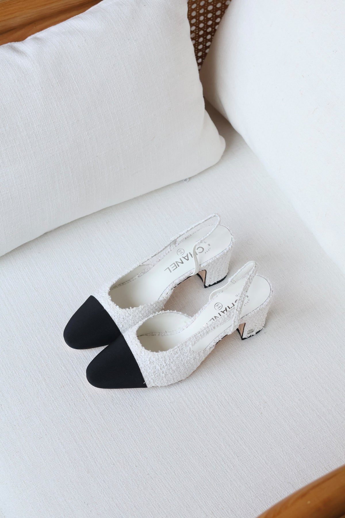 Chanel Tweed and Leather Cap-Toe Slingback Pumps
