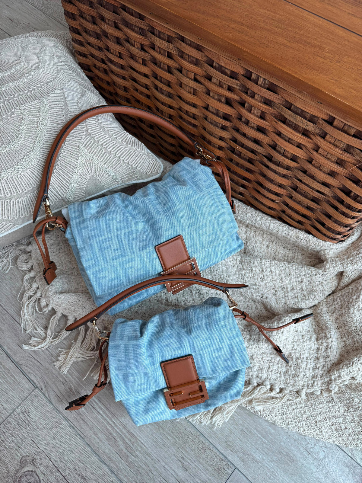 Fendi Baguette Soft / FF Logo Jacquard Shoulder Bag