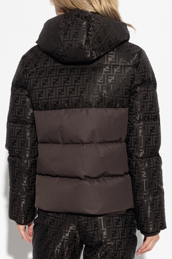 Fendi FF Monogram Motif Hooded Two-Tone Down Jacket