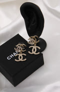 CHANEL – Double CC Crystal Drop Earrings