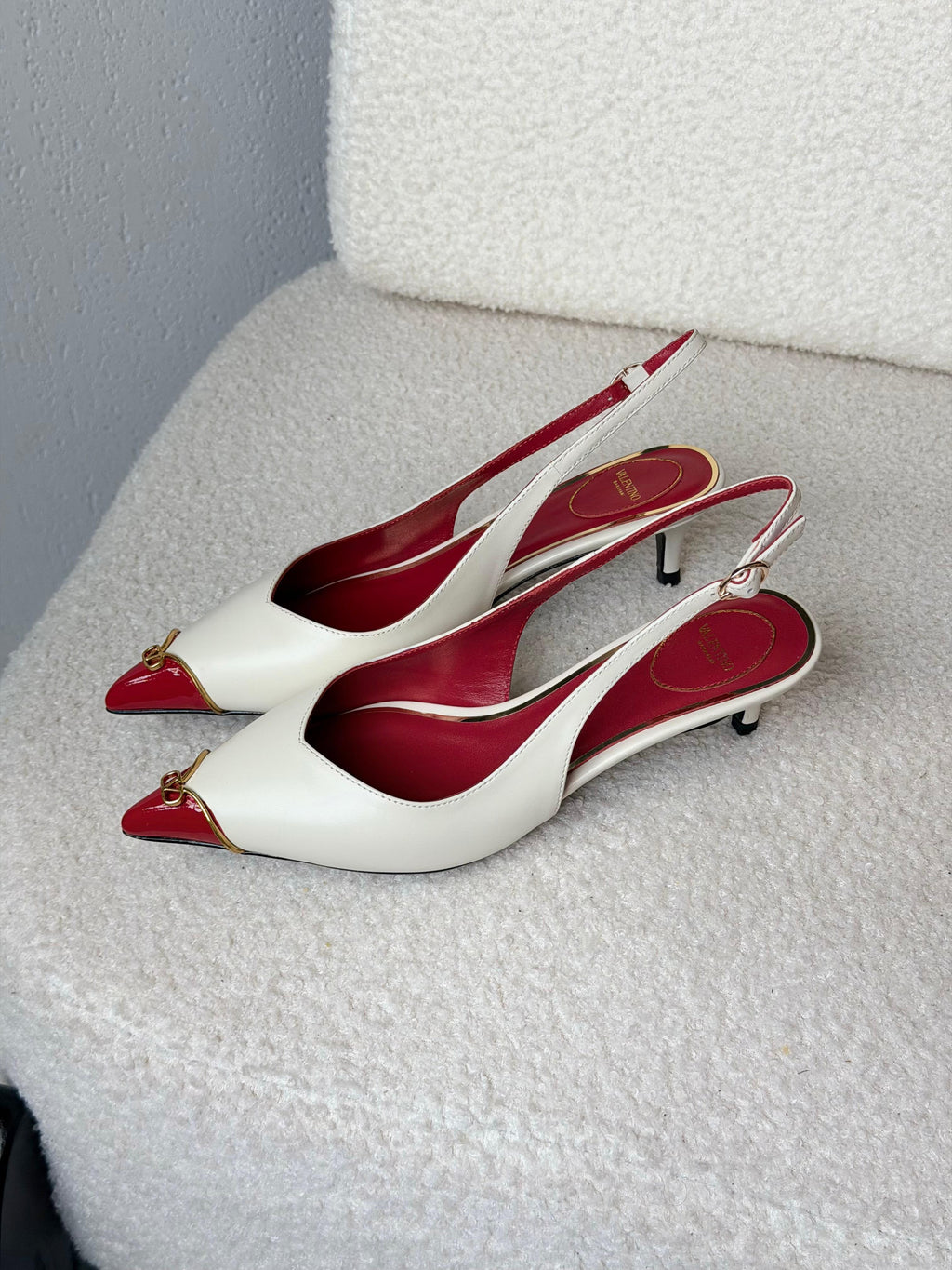 Valentino Garavani VLogo Patent Cap-Toe Leather Kitten Slingback Pumps