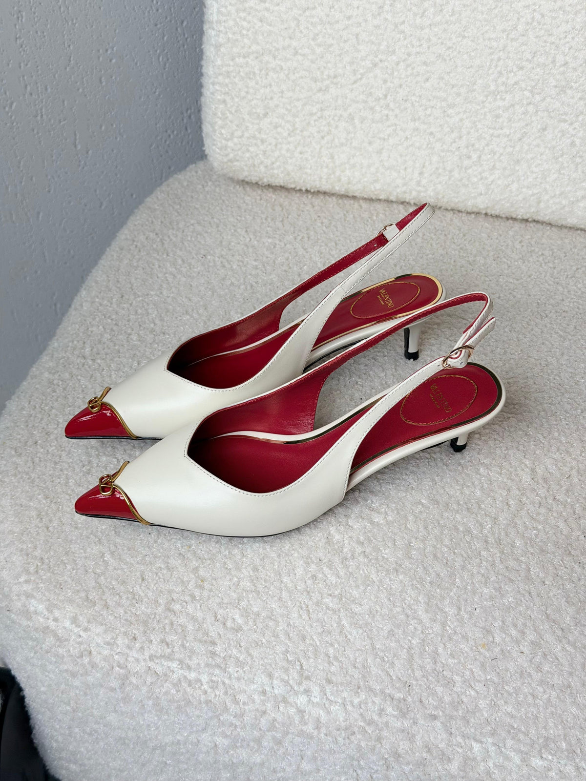Valentino Garavani VLogo Patent Cap-Toe Leather Kitten Slingback Pumps