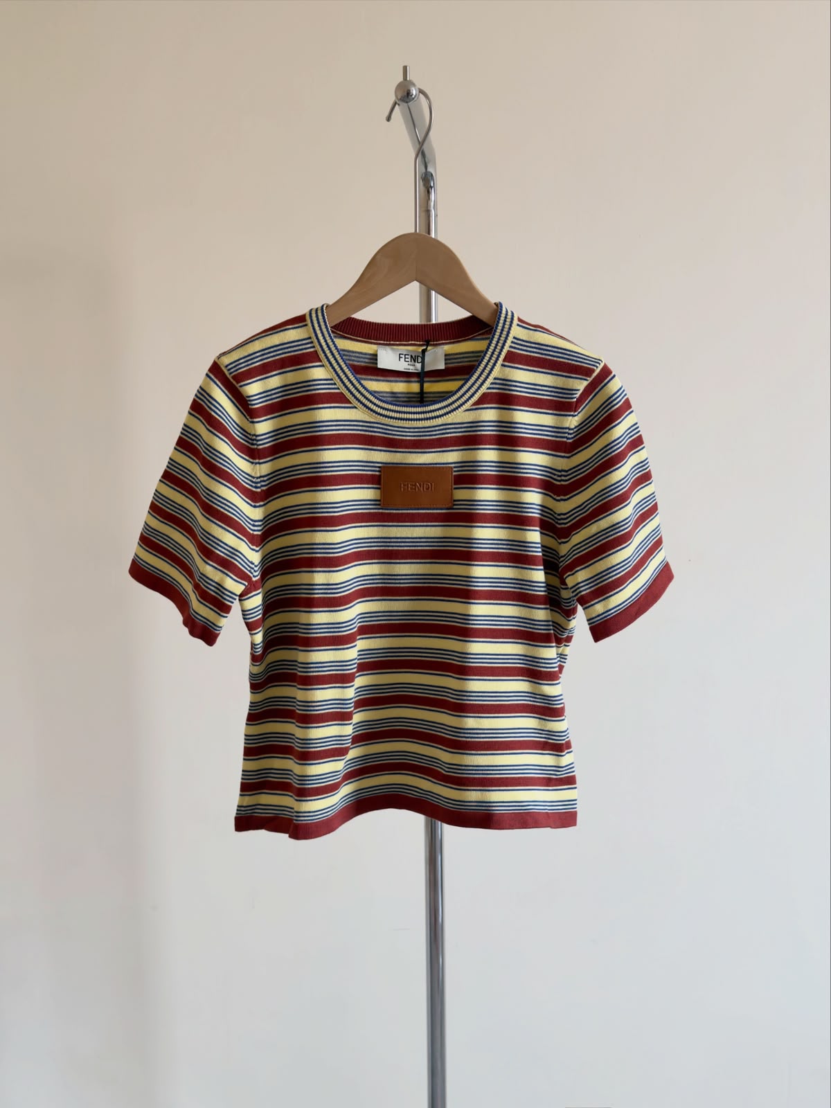 FENDI Striped Short-Sleeve Logo-Patch Top