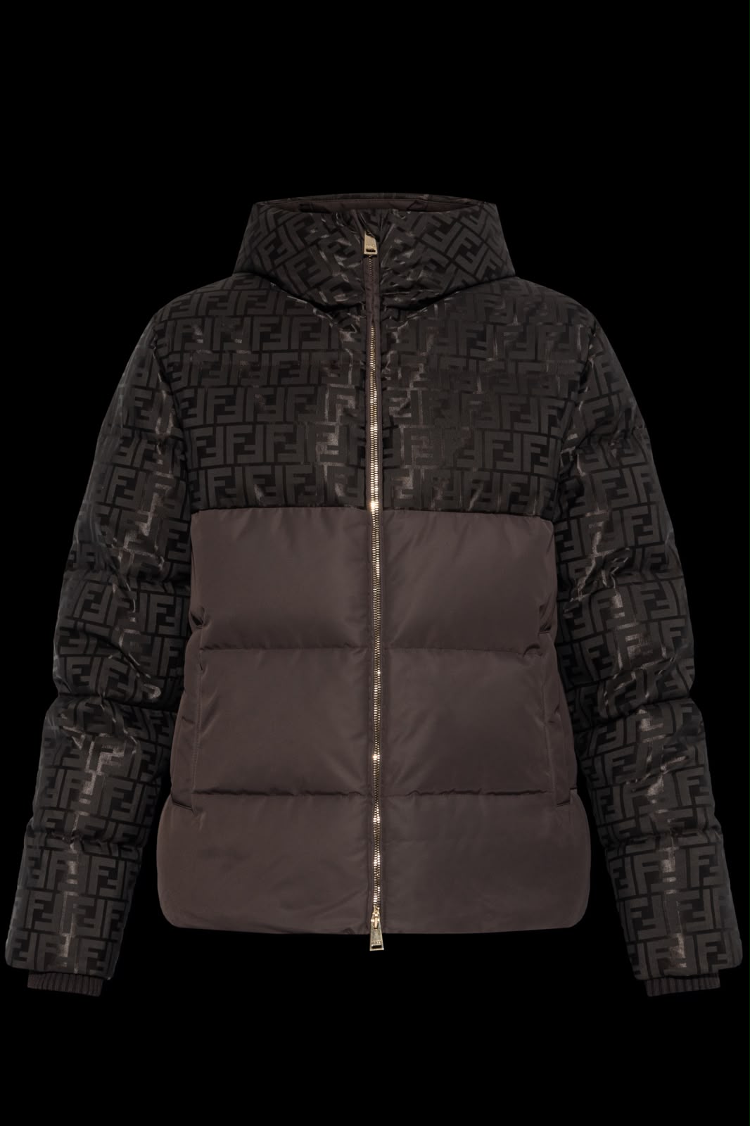Fendi FF Monogram Motif Hooded Two-Tone Down Jacket