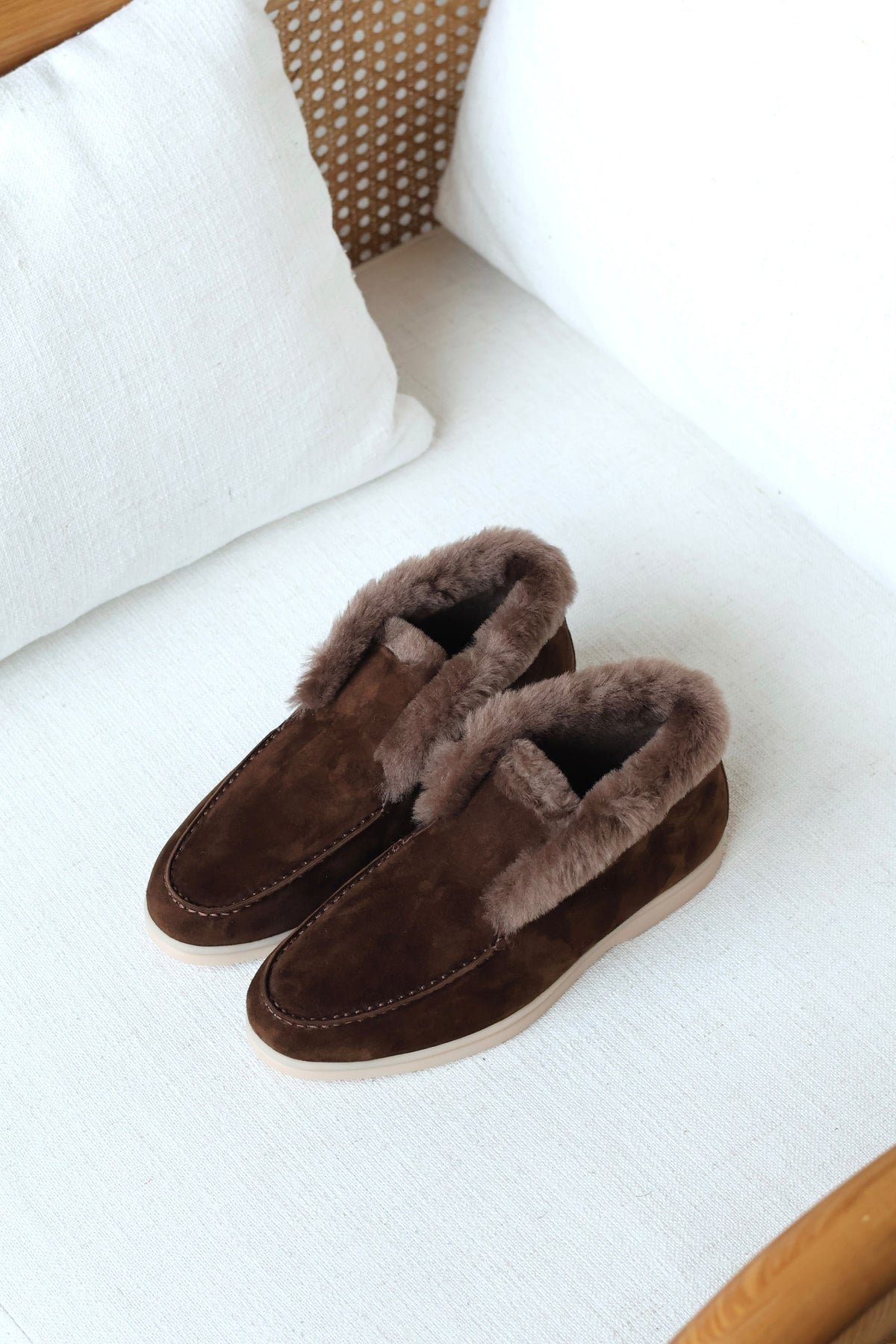 Loro Piana Suede and Shearling-Lined Winter Moccasin / Loafer