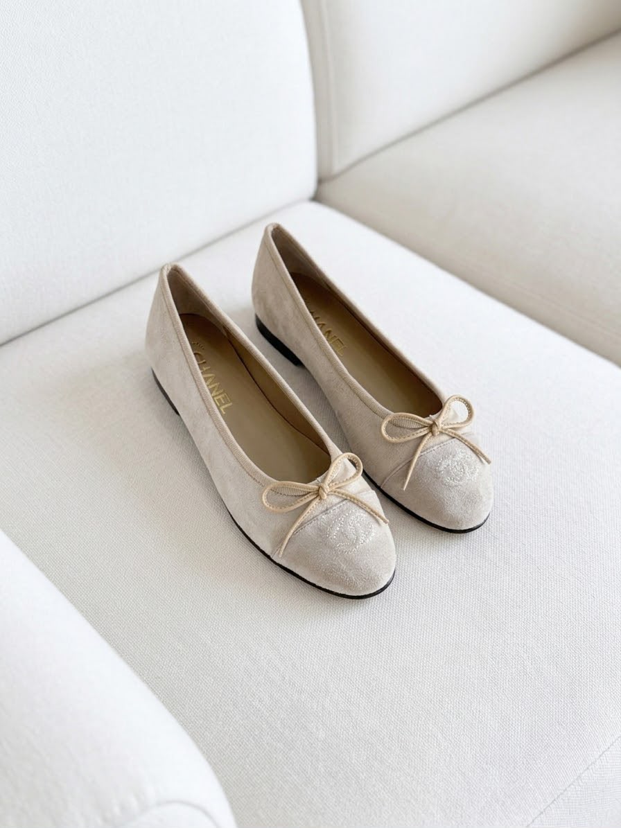 Chanel Suede Flat Ballerina Shoes with Bow