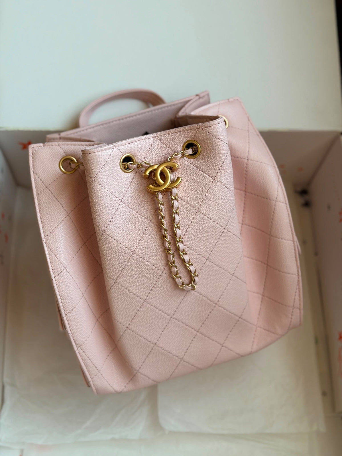 Chanel Quilted Leather Drawstring Bucket Bag