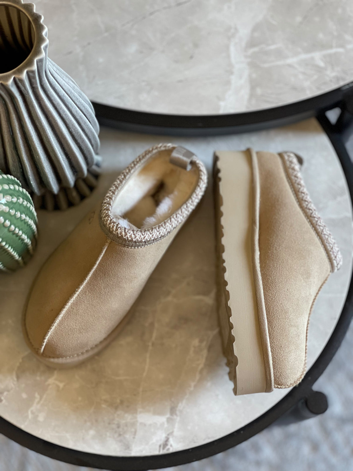 UGG Braided-Trim Platform Mule Flats