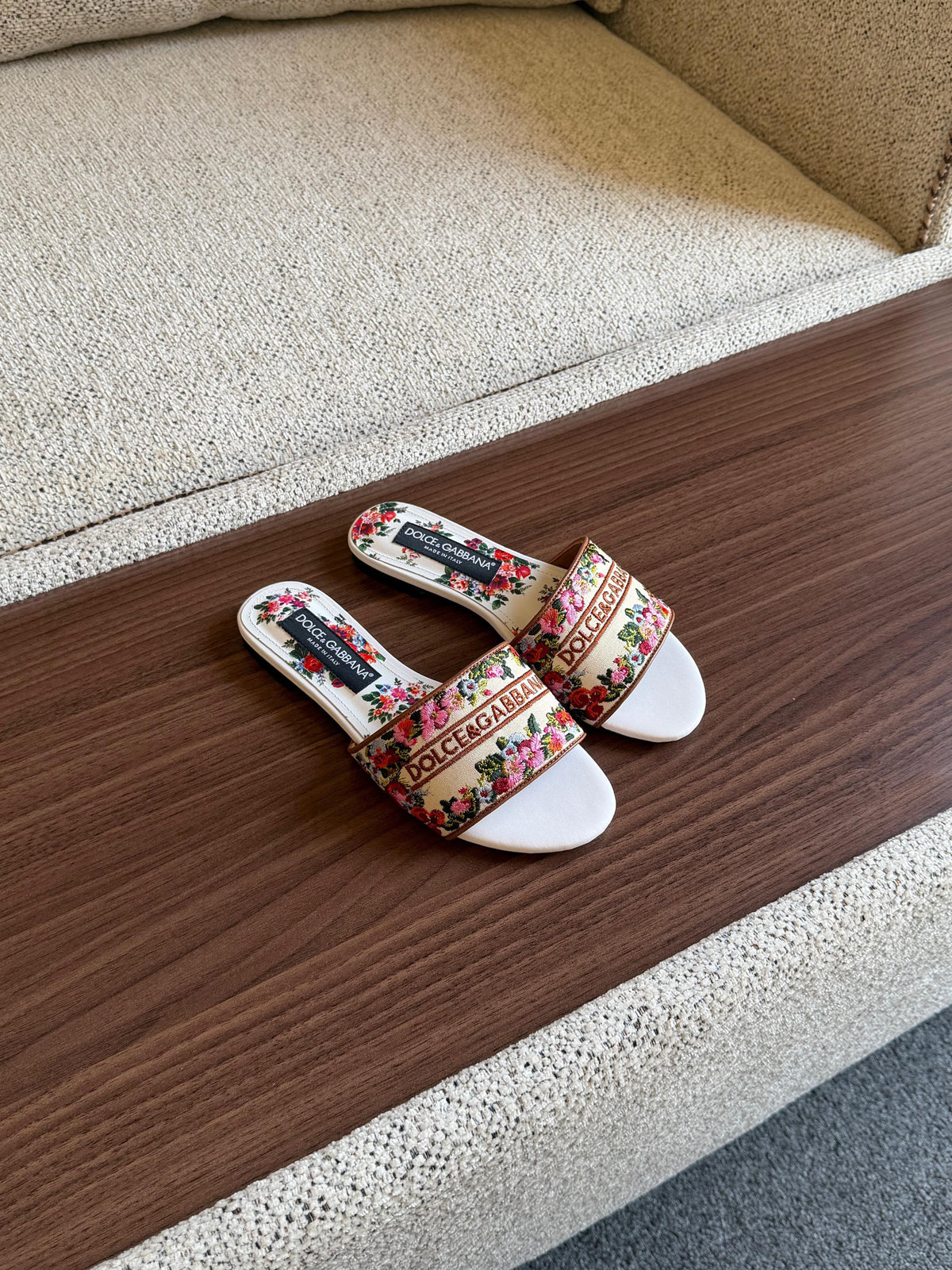 Dolce & Gabbana Majolica Print Embroidered Slide Sandals