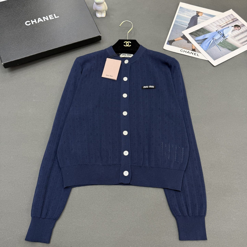 Miu Miu Pointelle Knit Button-Down Cardigan