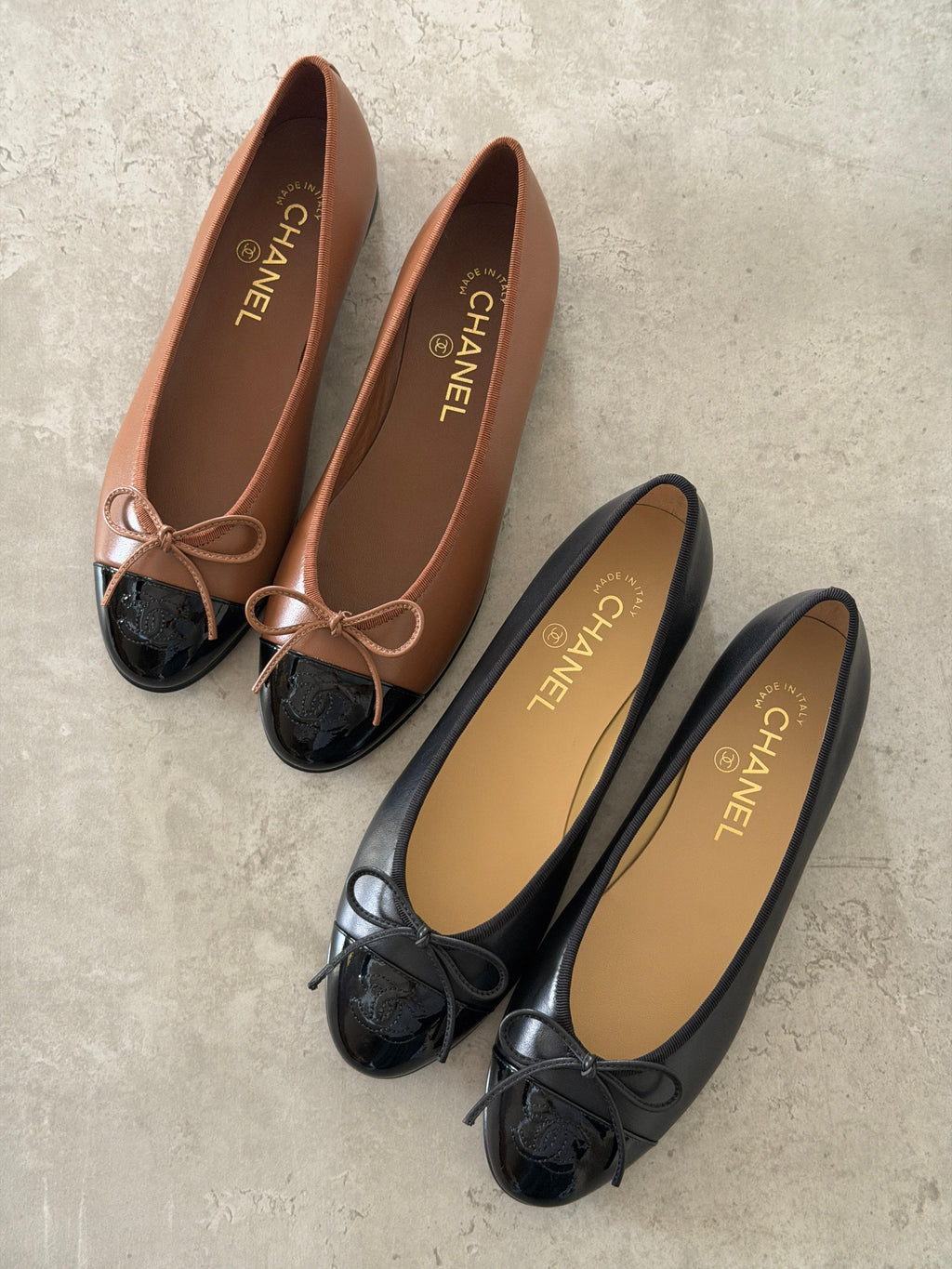 CHANEL Cap-Toe Bow Ballet Flats