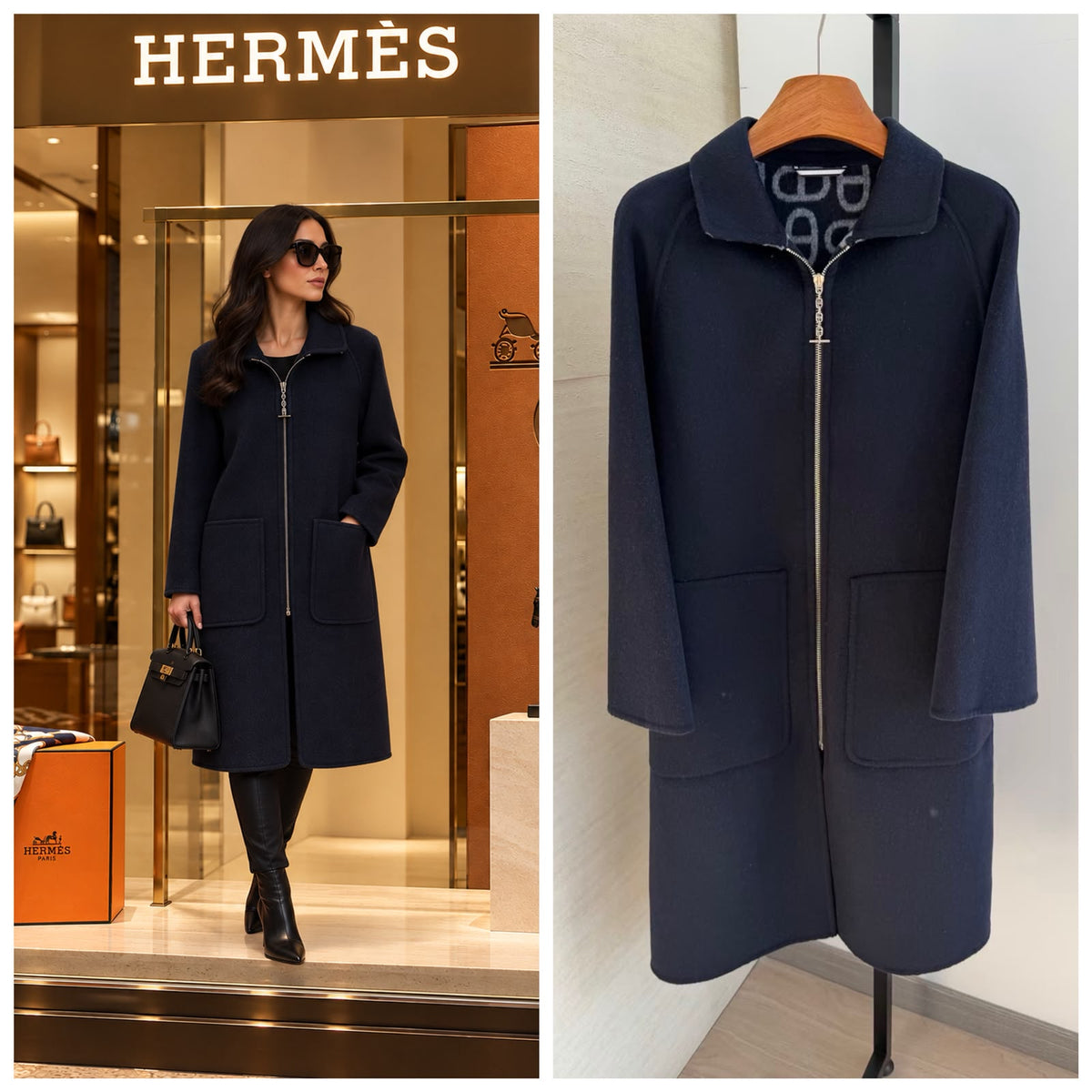 Hermès Reversible Cashmere Zip-Up Long