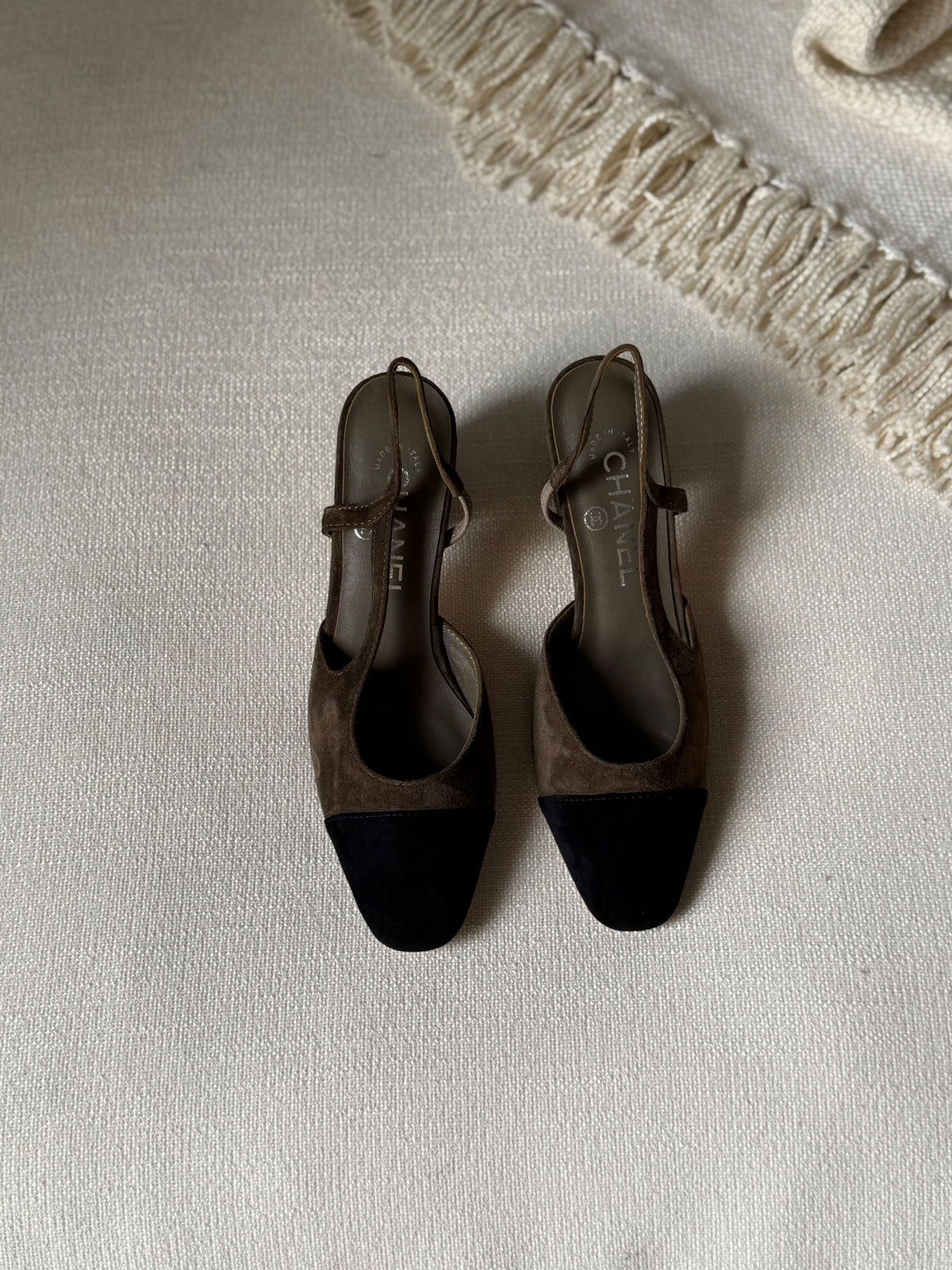 Chanel Two-Tone Suede Slingback Pumps