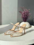 Andrea Wazen Ivory Lace Embellished Mules