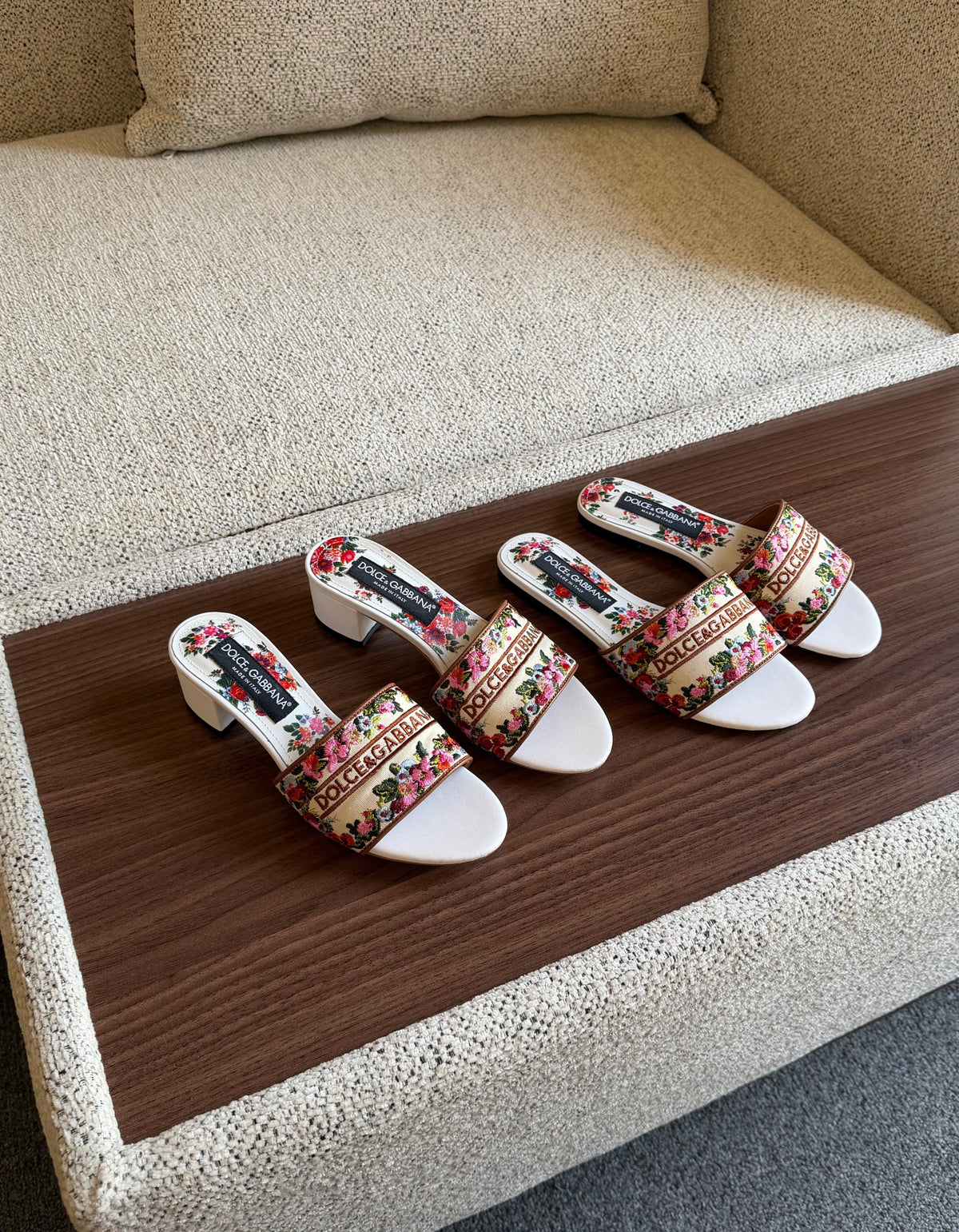 Dolce & Gabbana Majolica Print Block Heel Slide Sandals