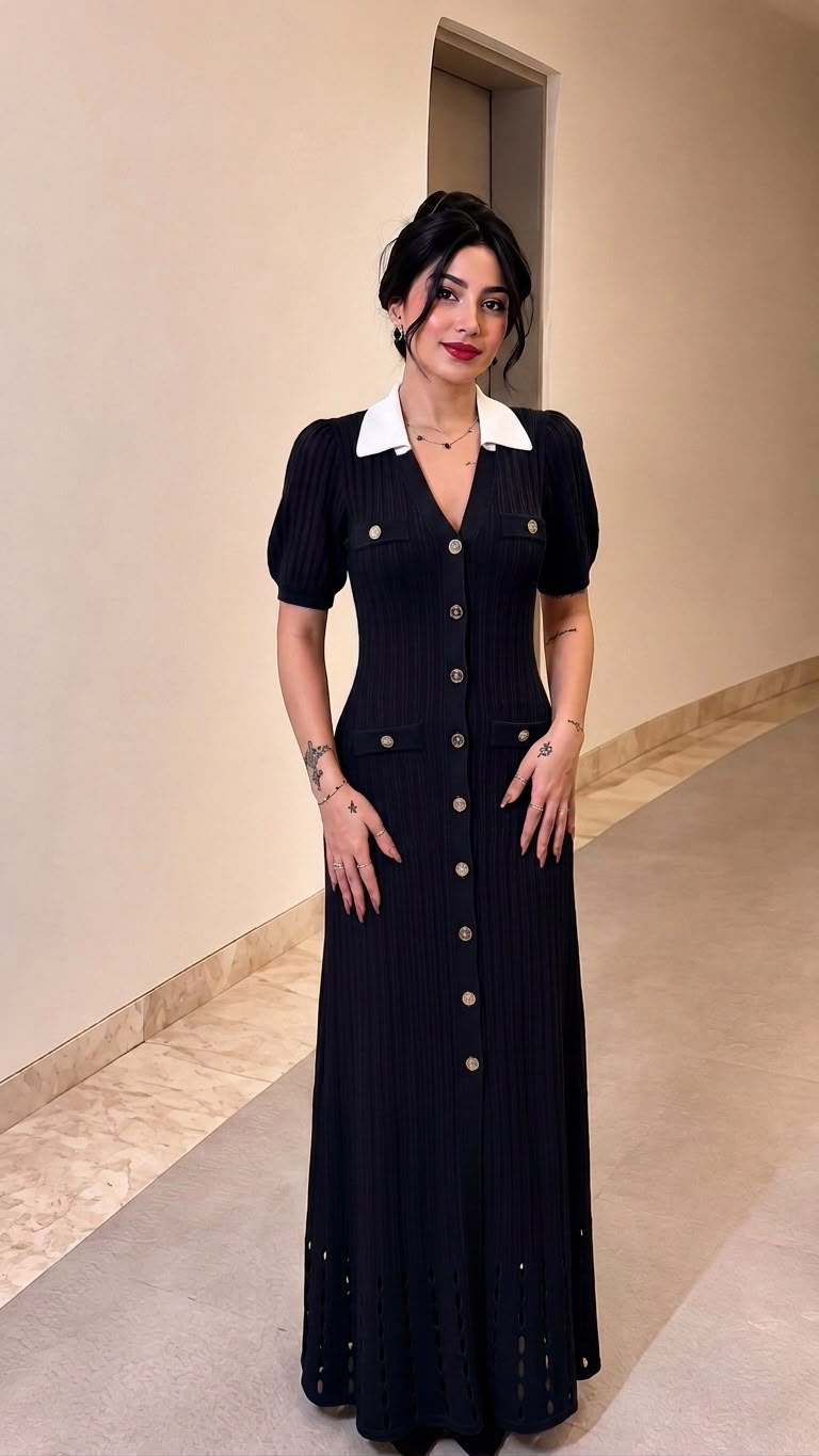 SANDRO Navy Knit Long Dress