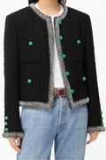 Chanel Beaded Trim Tweed Jacket with Green Buttons