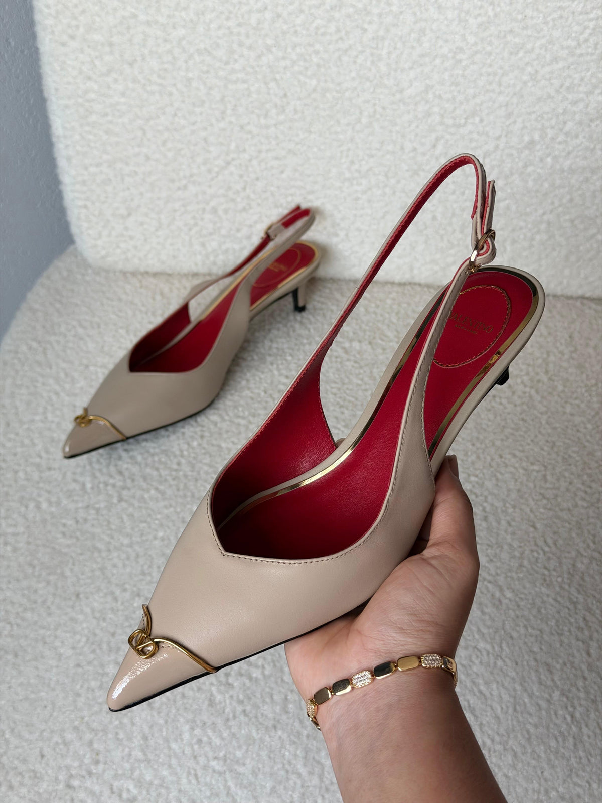 Valentino Garavani VLogo Patent Cap-Toe Leather Kitten Slingback Pumps