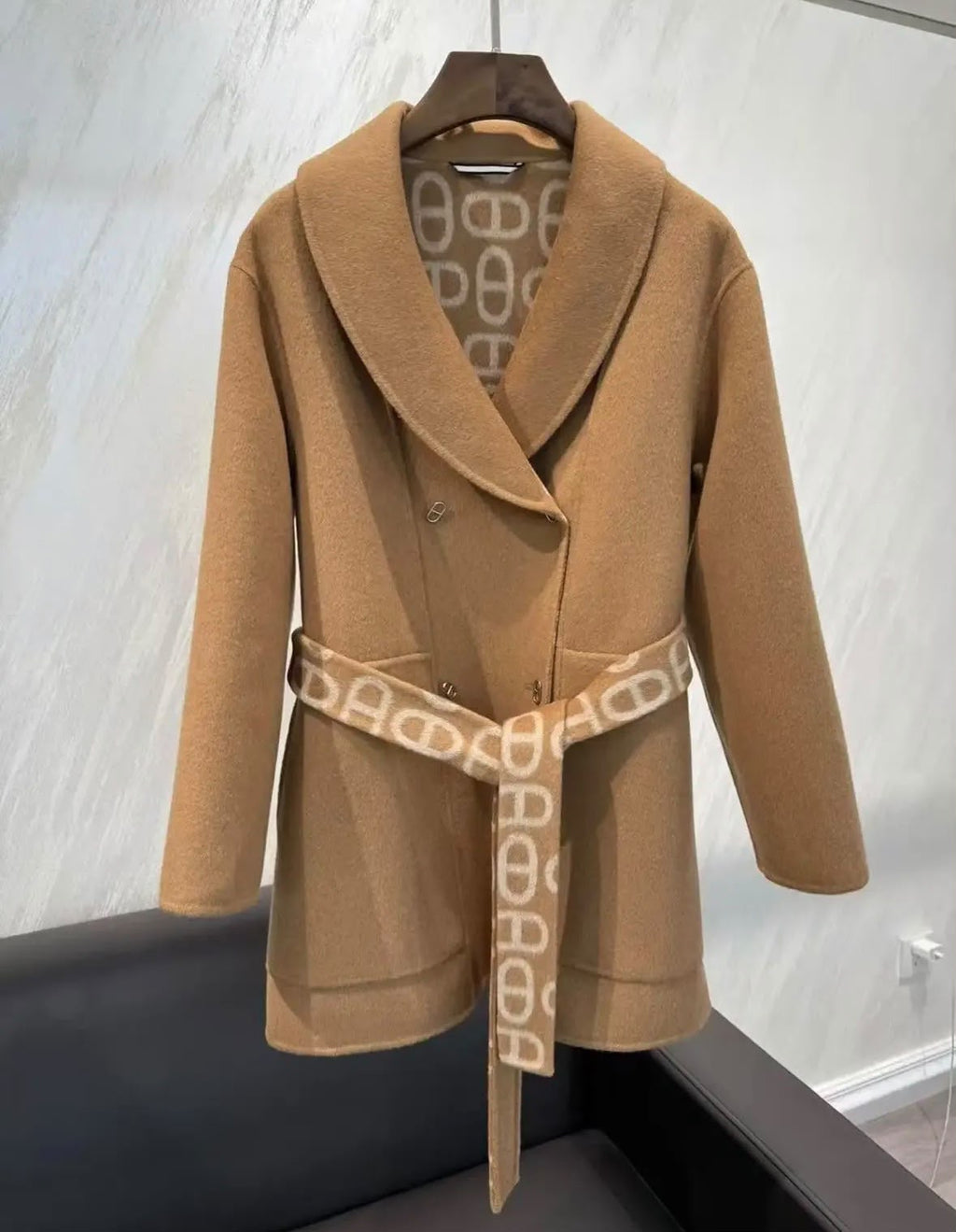 HERMES Belted Shawl-Collar Coat