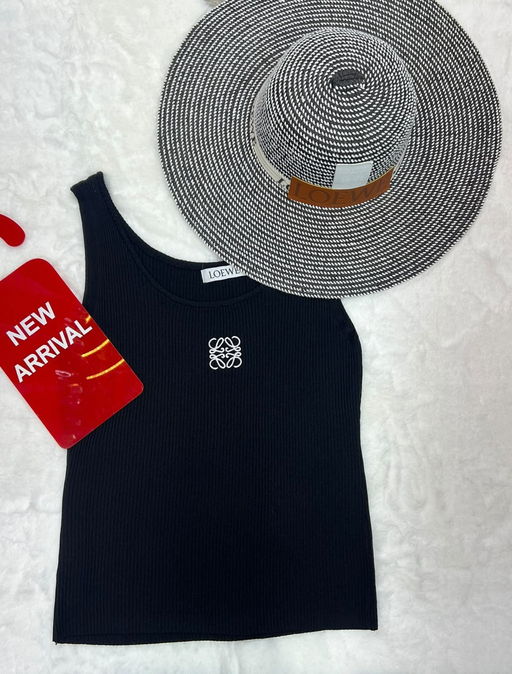 Loewe Anagram Ribbed Crop Top & Loewe Woven Wide-Brim Hat