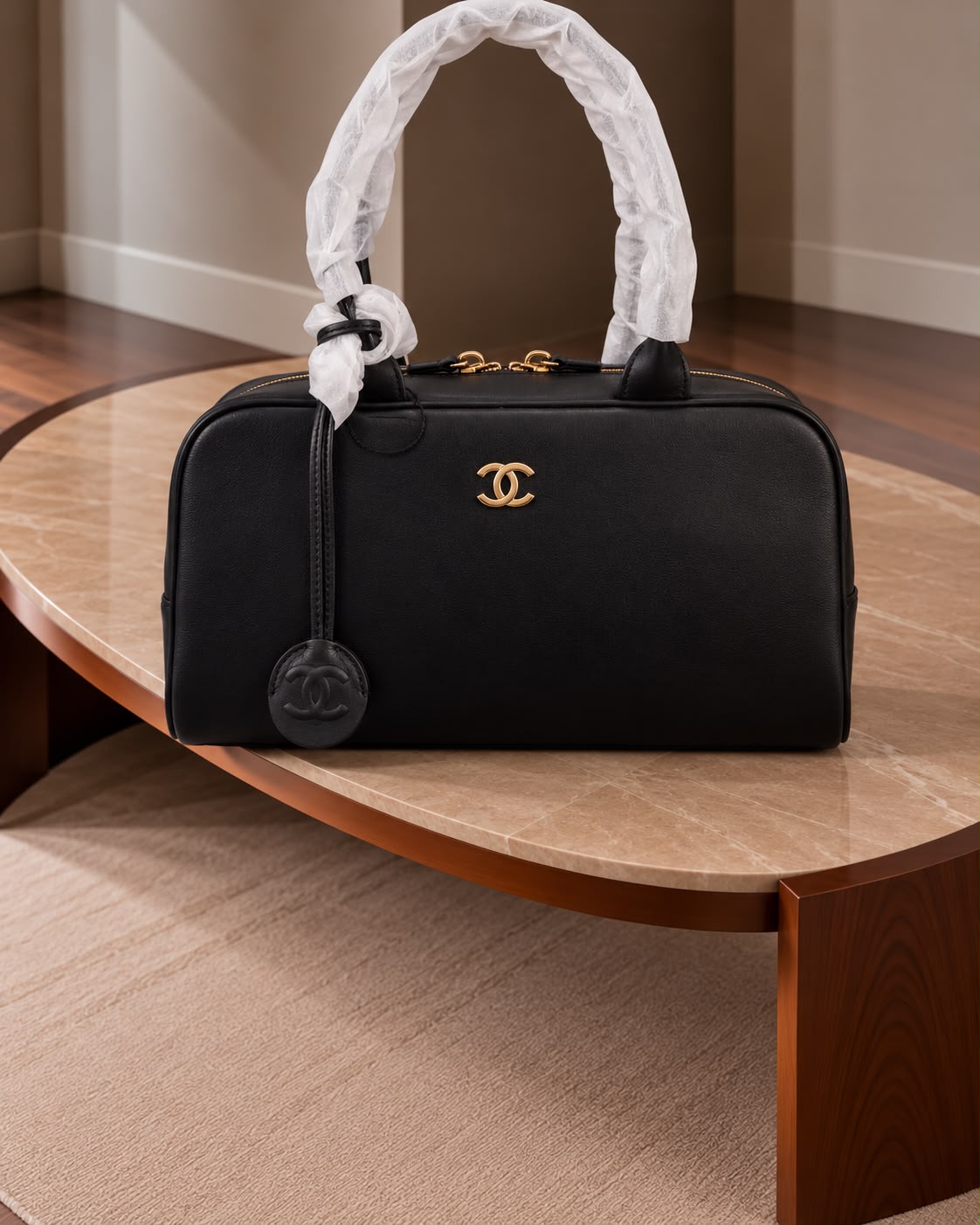 CHANEL Smooth Zip Top Handle Charm Bag