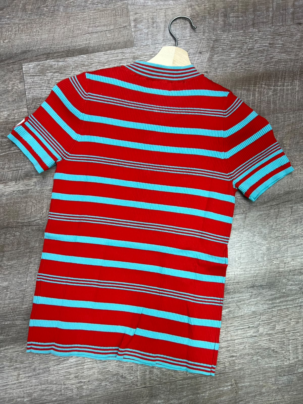 Chanel  Striped Ribbed-Knit Cotton Henley Top