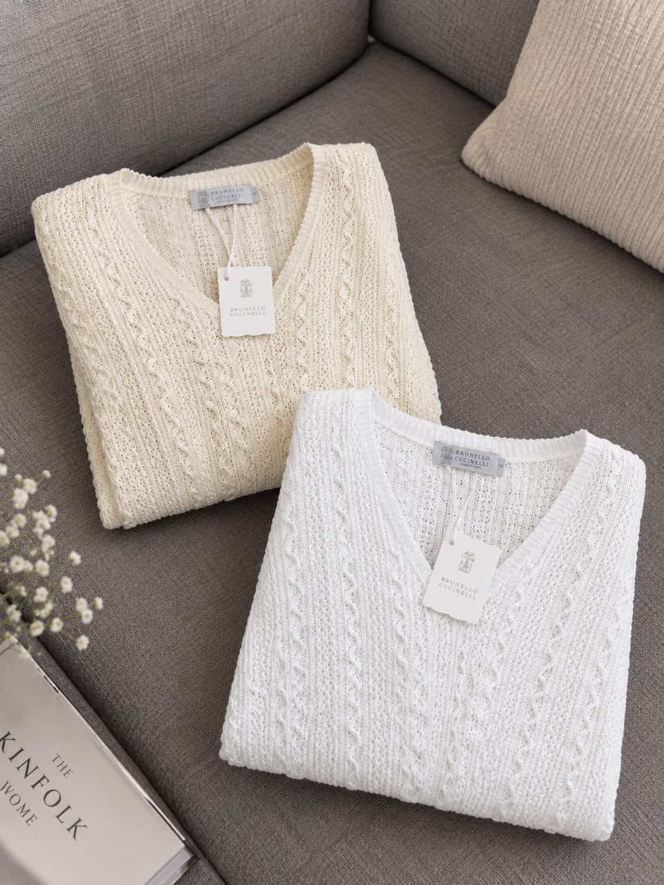 Brunello Cucinelli V-Neck Cable-Knit Sweater