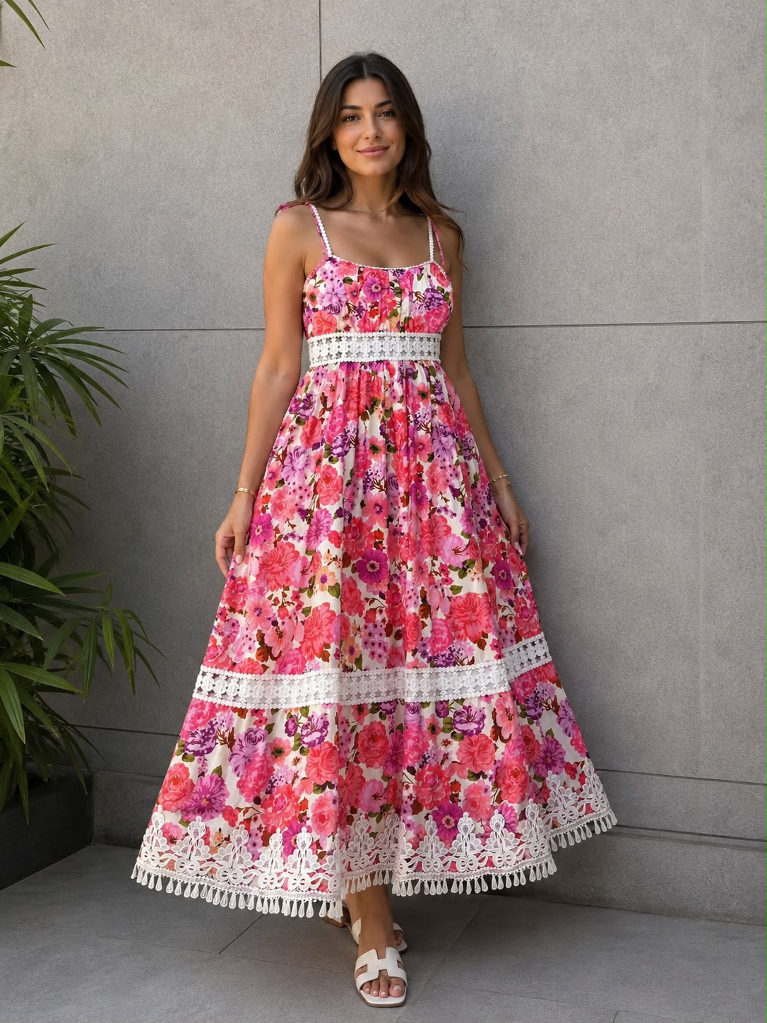 Zimmermann Floral Print Lace-Trimmed Strap Maxi Dress