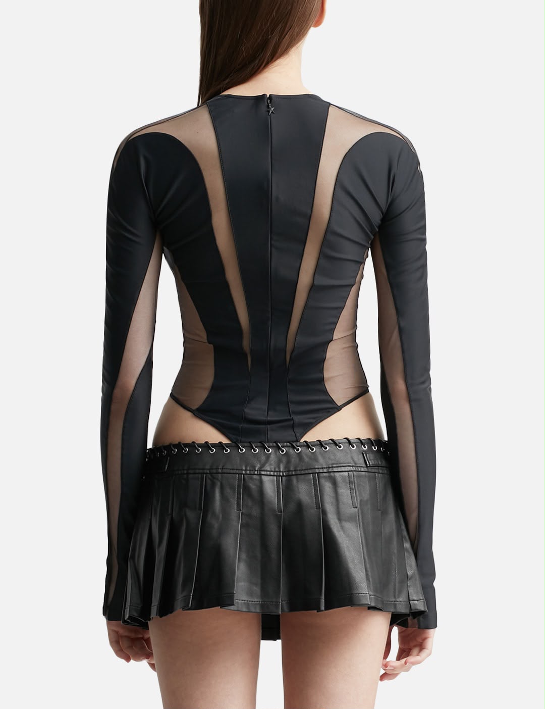 Mugler Cut-Out Long-Sleeve Bodysuit with Deep V-Neck
