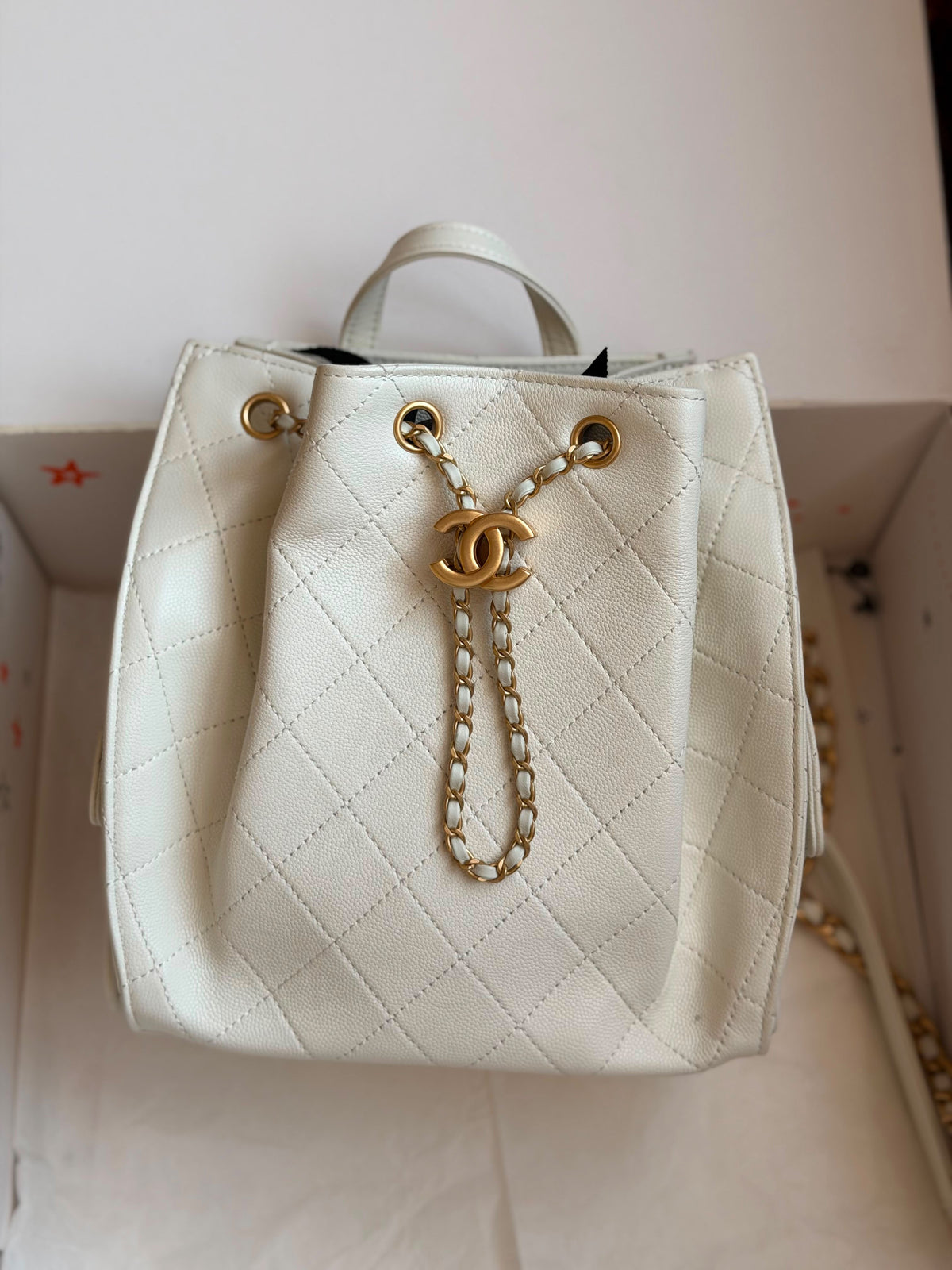 Chanel Quilted Leather Drawstring Bucket Bag