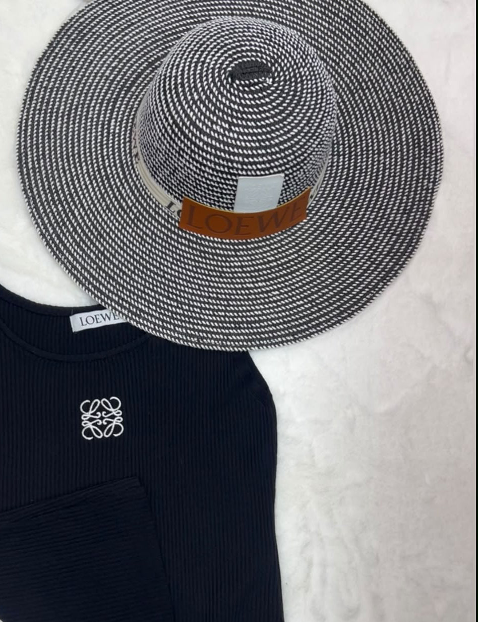 Loewe Anagram Ribbed Crop Top & Loewe Woven Wide-Brim Hat