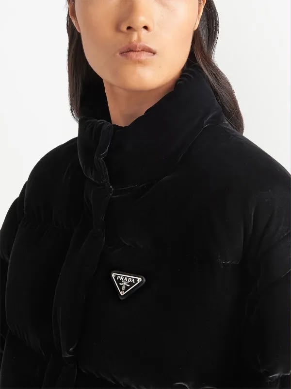 Prada Velvet Puffer Jacket with Enamel Triangle Logo