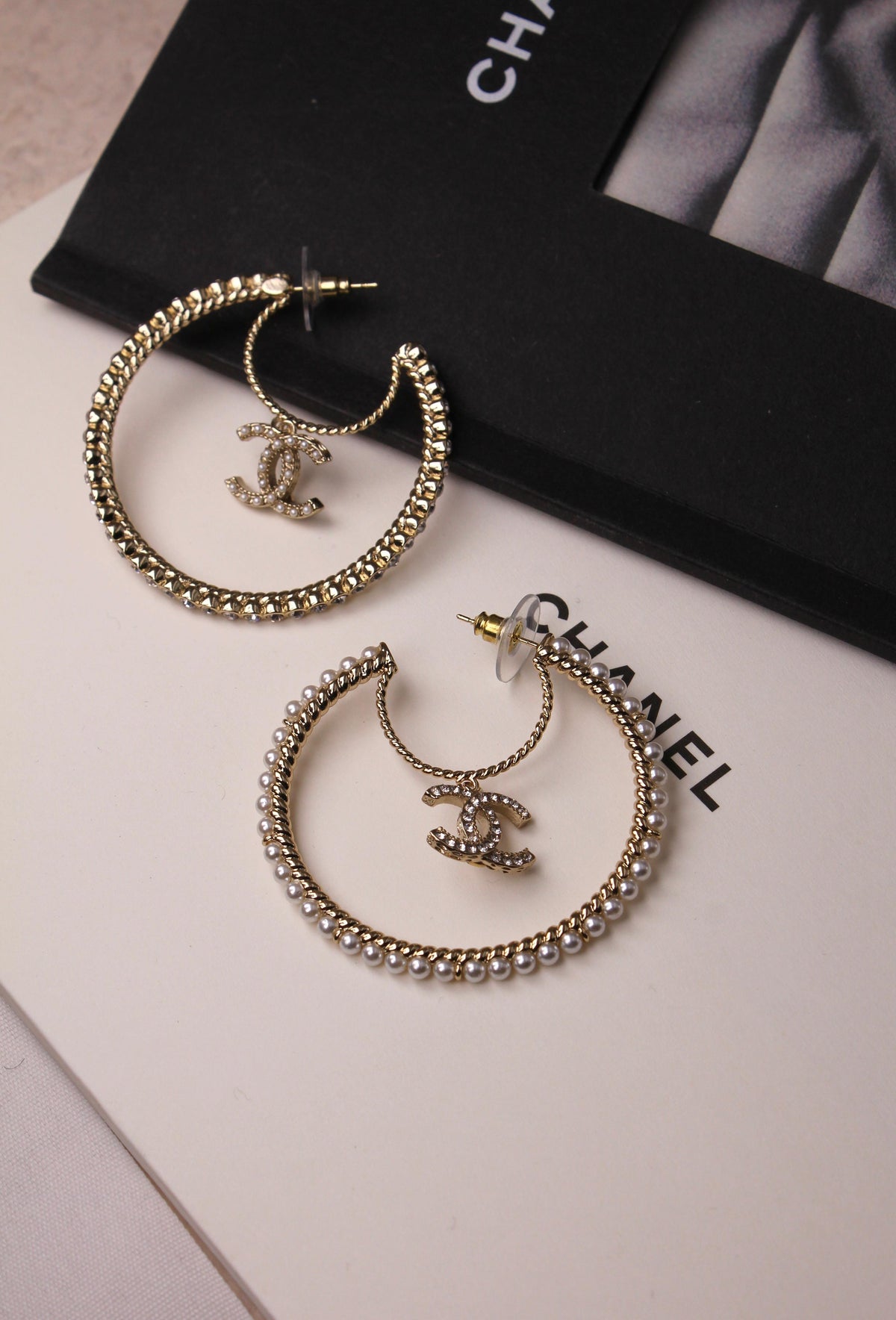 CHANEL – CC Crystal Hoop Earrings