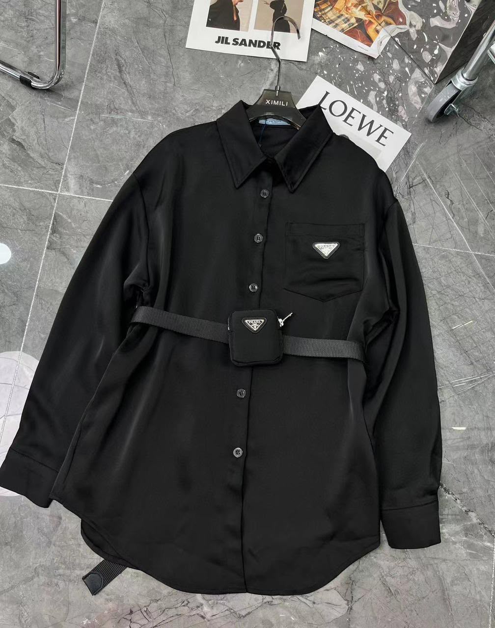 Prada Black Long-Sleeve Shirt with Belt and Pouch