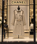 CHANEL Beige Contrast-Trim Belted Trench Coat