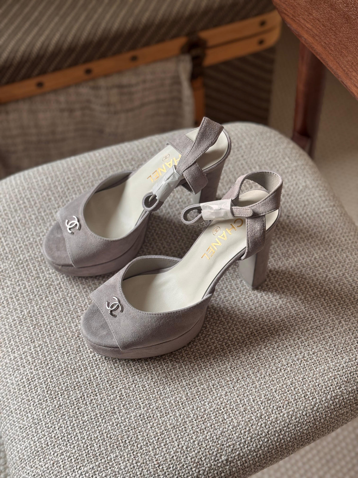 Chanel CC Logo Ankle-Strap Platform Sandals