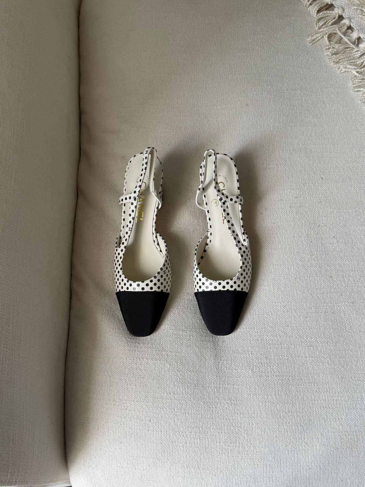 CHANEL Polka-Dot Slingback Heels