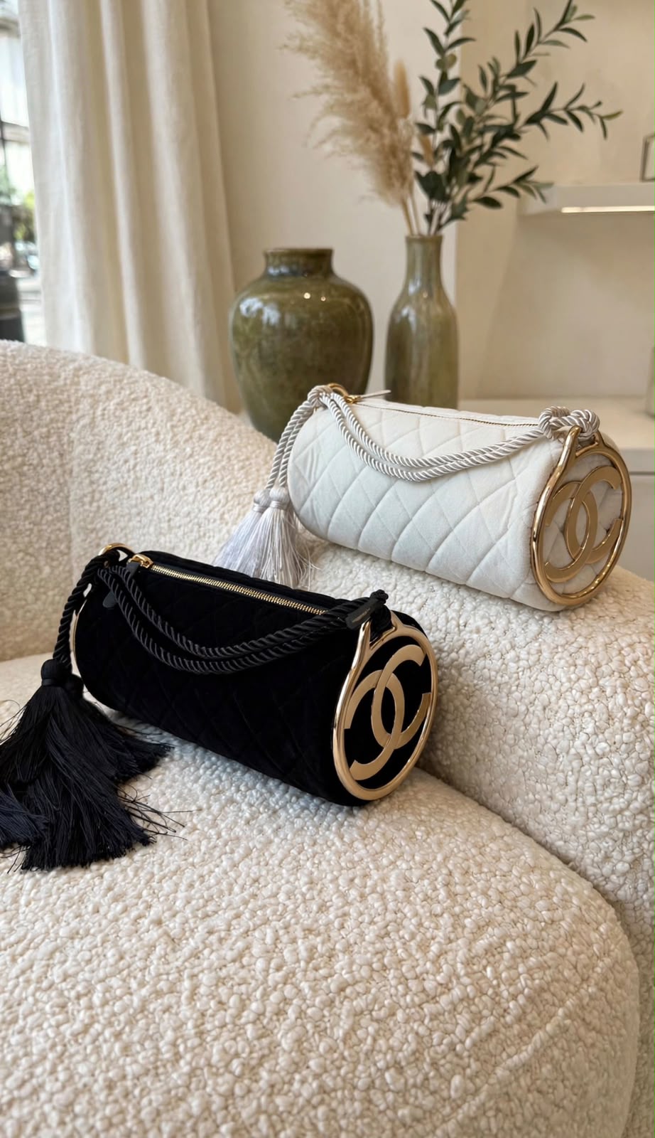 Chanel Quilted Velvet Barrel Evening Bag with Tassel
