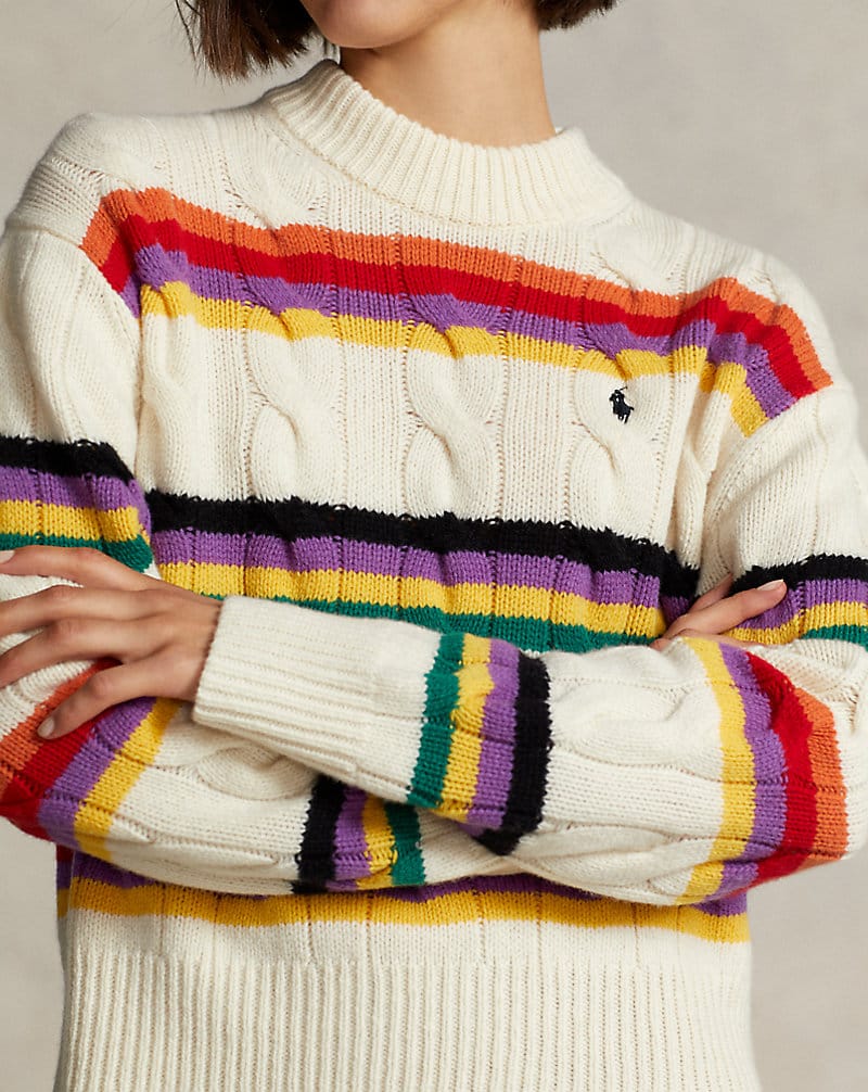Polo Ralph Lauren Striped Cable-Knit Cotton Sweater