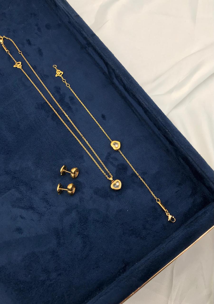 Chopard Happy Hearts Gold Necklace Bracelet and Earrings Set