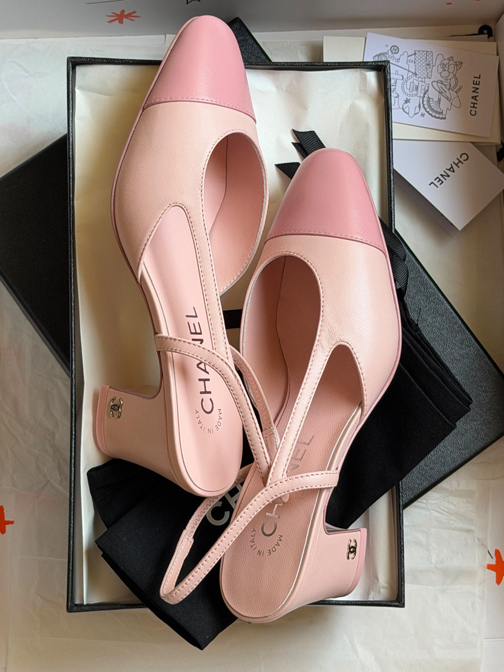 Chanel Two-Tone Slingback Block Heel Pumps / D'Orsay Shoes