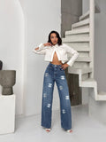 Chanel Medium Wash High-Waisted Wide-Leg Denim Jeans
