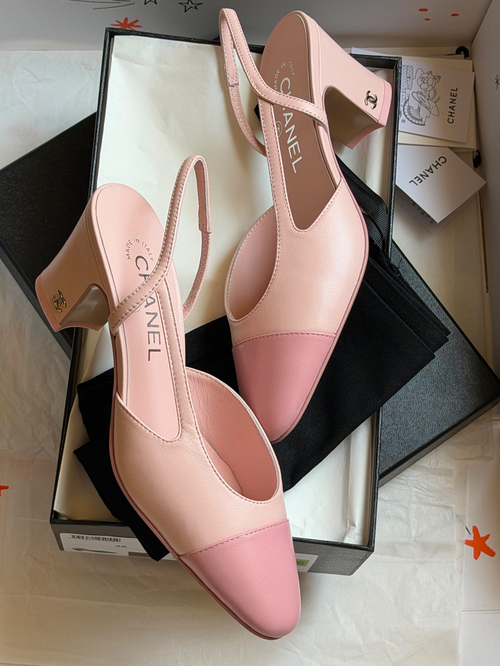 Chanel Two-Tone Slingback Block Heel Pumps / D'Orsay Shoes