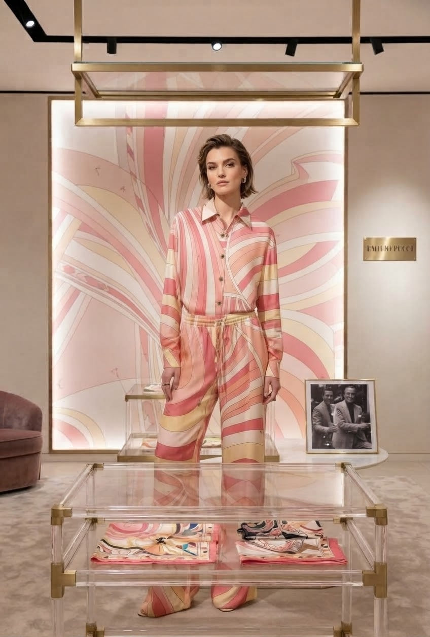 Pucci Printed Silk Long-Sleeve Shirt and Matching