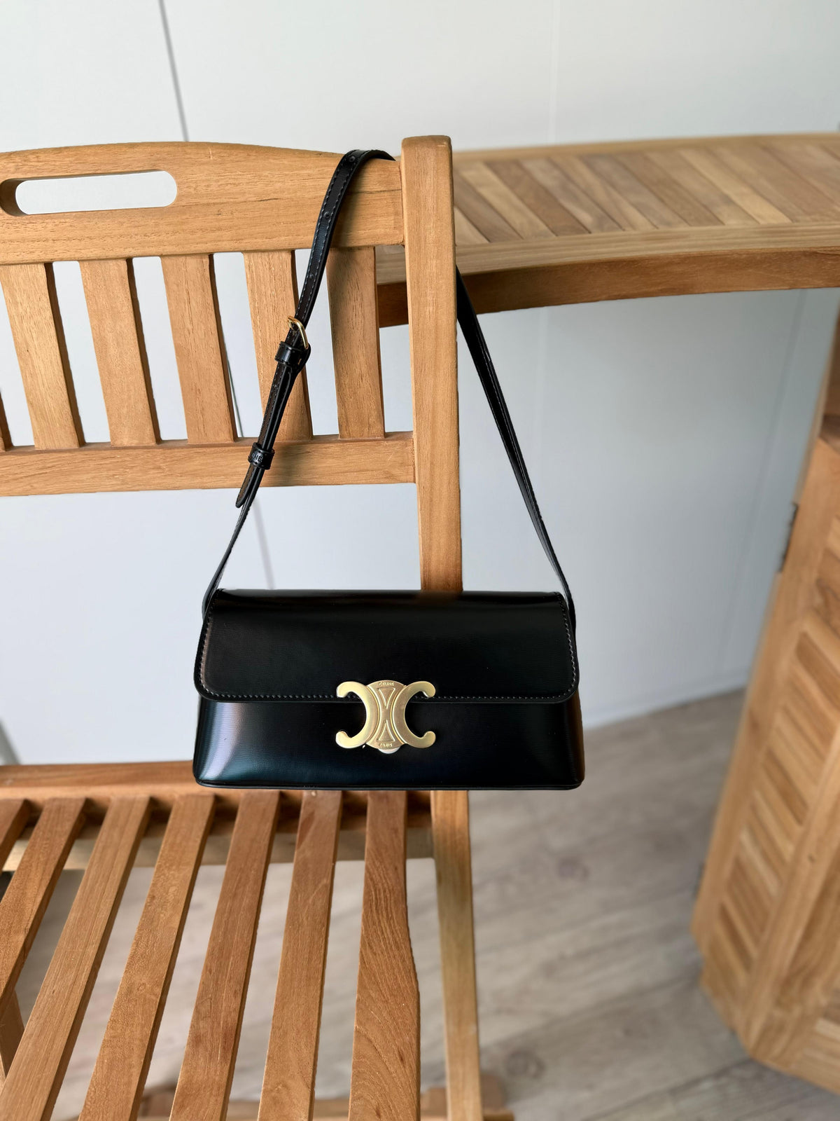 Celine Triomphe Shoulder Bag Burgundy Patent Leather