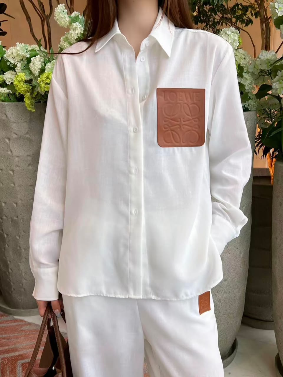 Loewe Anagram Leather Pocket Button-Down Shirt and Pants Set